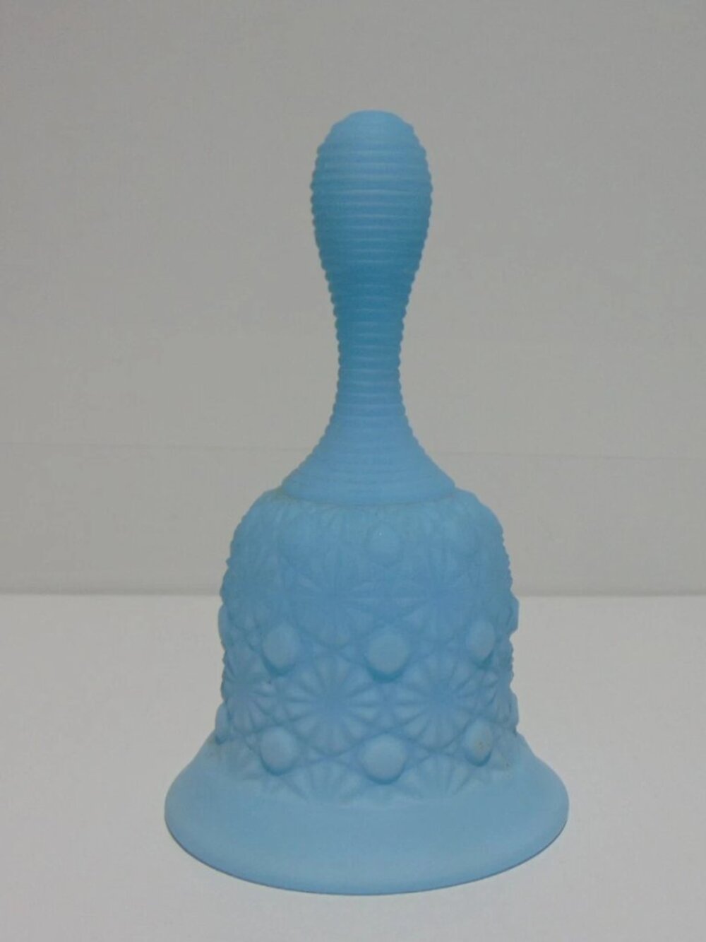 Vintage Fenton Blue Satin Glass Bell Daisy and Button Mid Century Decorative